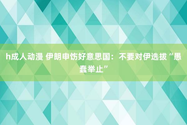 h成人动漫 伊朗申饬好意思国：不要对伊选拔“愚蠢举止”