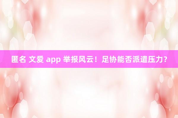 匿名 文爱 app 举报风云！足协能否派遣压力？